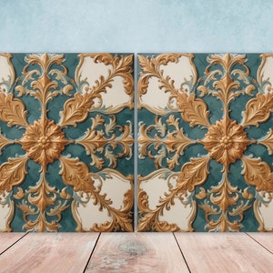 Victorian Tiles - Set of 2 Victorian Wall Decor Ceramic Tiles - Kitchen Backsplash Tiles, Table Decorative Tiles, Bathroom Tiles, Coaster