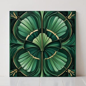 Art Deco Keramikfliese: Grüne geometrische Wanddekoration