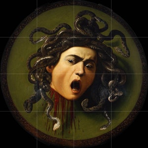 Tile Mural/Mosaic Ceramic Panel of Medusa -  Caravaggio Art - Home Decor - Tile Mural - Mural Art - Gloss Tiles - Tile Mosaic - Medusa Print