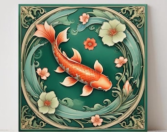 Koi Fisch-Keramikfliesen: Japanische Wanddekoration, Küchenrückwand - 2er-Set