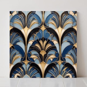 Blaue Art-Deco-Keramikfliese Luxus-Gold-Effekt-Druck