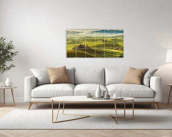 Tuscany Landscape Tile Mural: Val d'Orcia Ceramic Mosaic Italy Wall Art Italian Landscape Print