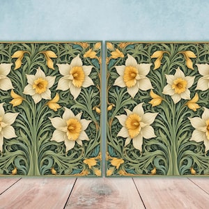 Art Nouveau Flower Ceramic tiles - Set of 2 Art Nouveau Wall Decor Tiles - Kitchen Backsplash Tiles, Table Decorative Tiles, Bathroom Tiles