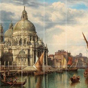 Tile Mural/Mosaic Ceramic Panel of Venice, Grand Canal with Santa Maria della Salute -Jaeckel-Colourful Painting -Tile Mural -Tile Mosaic
