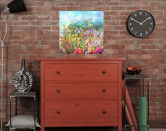 Watercolor Flowers Tile Mural: Vintage Botanical Ceramic Mosaic
