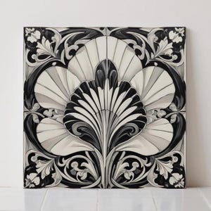 Art Deco Ceramic Tile Black and White - Geometric Wall Decor, Kitchen Backsplash Retro Restaurant