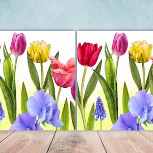 Tulip Tiles Floral Flowers Tile Tulips Design - Set of 2 Decorative ceramic tiles, Backsplash tiles, Bathroom tiles, Kitchen Backsplash