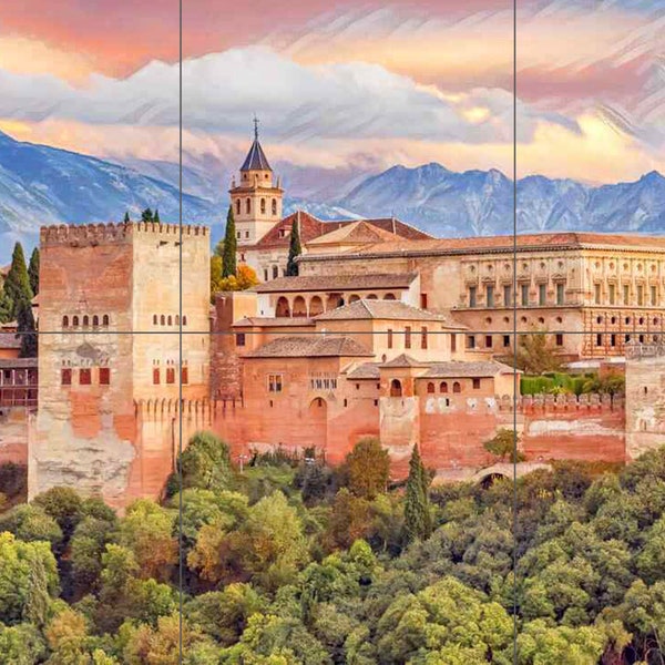 Tile Mural/Mosaic Ceramic Panel of Granada -Spain- Beautiful Landscape -Colourful Wall Art - Tile Mural - Gloss Tiles - Tile Mosaic