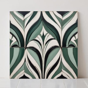 Art Deco Green Ceramic Tile: Geometric Pattern Wall Decor Retro Bathroom