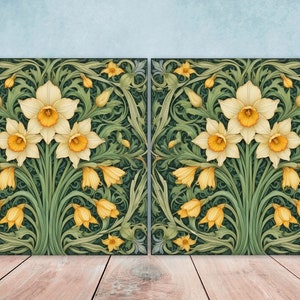 Art Nouveau Flower Ceramic tiles - Set of 2 Art Nouveau Wall Decor Tiles - Kitchen Backsplash Tiles, Table Decorative Tiles, Bathroom Tiles