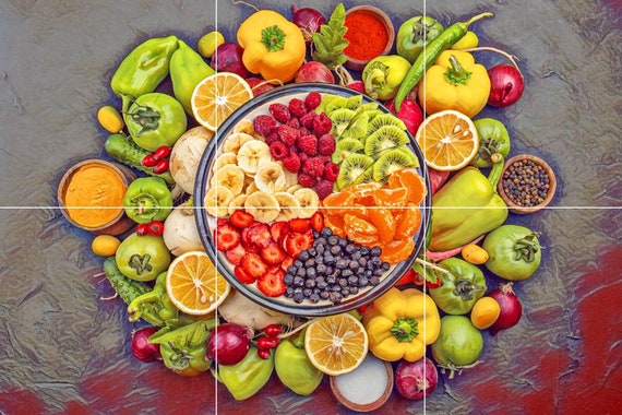 Piastrella murale/mosaico Pannello in ceramica di frutta e verdura  Piastrelle per alzatina da cucina Murale da cucina Stampa di frutta  Piastrelle lucide Mosaico di piastrelle -  Italia