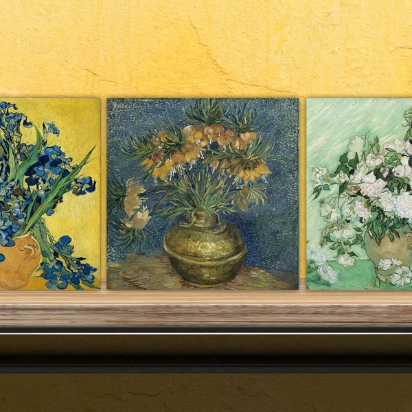 Van Gogh 3er Set Keramikfliesen, Keramikfliesen, Küchenfliesen, Badezimmerfliesen, Van Gogh Wandkunst, Van Gogh Druck