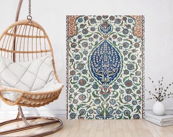 Arabic Floral Tile Mural: Botanical Ceramic Mosaic Panel Wall Art