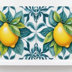 Italian Majolica Lemon Tiles - Set of 2 Mediterranean Wall Decor Tiles -Kitchen Backsplash,Bathroom,Shower Wall,Fireplace, Sink Splashback