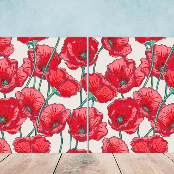 Carrelage pavot floral motif fleurs - lot de 2 carreaux de décoration murale coquelicots - carreaux de dosseret de cuisine, carreaux décoratifs de table, salle de bain