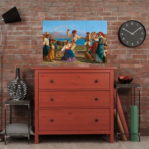 Tile Mural/Mosaic Ceramic Panel of Tarantella, Naples Vesuvius print -Naples Wall Art -Naples print- Vesuvius print- Tile Mural -Tile Mosaic