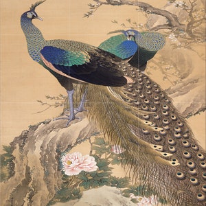 Tile Mural/Mosaic Ceramic Panel of Peacock Painting - Peacock Bird Mural - Gloss Tiles - Bird Tile Mosaic - Peafowl Wall Art - Peacock Print
