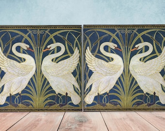 Carreaux de céramique Art nouveau Walter Crane Swan - Lot de 2 carreaux décoratifs muraux oiseaux Art nouveau - Carrelage pour dosseret de cuisine, Carrelage de salle de bain