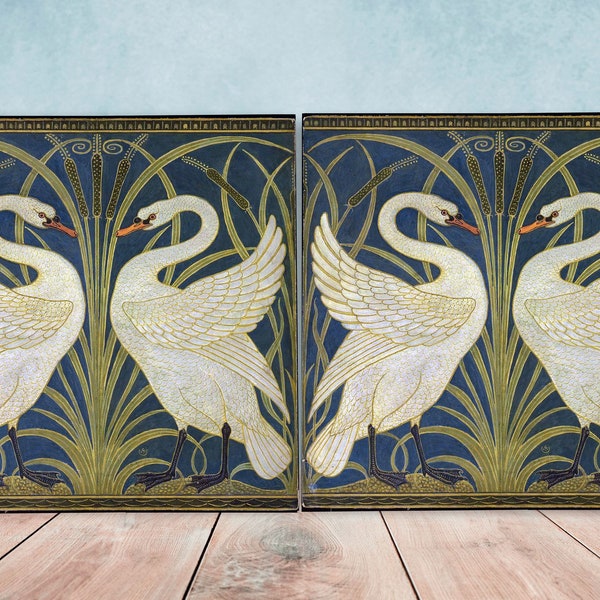 Carreaux de céramique Art nouveau Walter Crane Swan - Lot de 2 carreaux décoratifs muraux oiseaux Art nouveau - Carrelage pour dosseret de cuisine, Carrelage de salle de bain