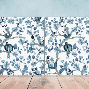 Birds and Flowers Ceramic tiles - Set of 2 Wall Décor Tiles - Kitchen Backsplash Tiles, Table Decorative Tiles, Bathroom Tiles, Wall tiles