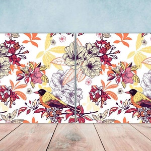 Birds and Flowers Ceramic tiles - Set of 2 Birds and Flowers Wall Decor Tiles - Kitchen Backsplash Tiles, Decorative Tiles, Bathroom Tiles
