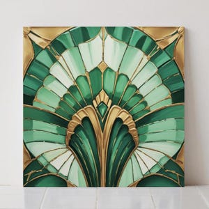Art Deco-keramiska plattor: Smaragdgrön och guld geometrisk väggdekor