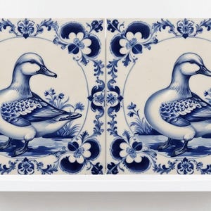 Delft Blue Tile Animal - Bird Tile - Set of 2 Ceramic Delftware Tiles-Delft Prints- Dutch Art - Kitchen Backsplash,Sink,Bathroom,Shower Wall