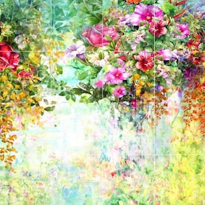 Floral Tile Mural: Watercolor Flower Garden Mosaic, Gloss Ceramic