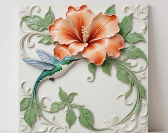 Art Nouveau Hummingbird Ceramic Tiles: Kitchen Backsplash Decor, Set of 2