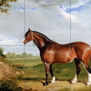 Tile Mural/Mosaic Ceramic Panel of A Clydesdale Stallion - John Frederick - Nature Art - Tile Mural - Horse wall print - Horse Tile Mosaic