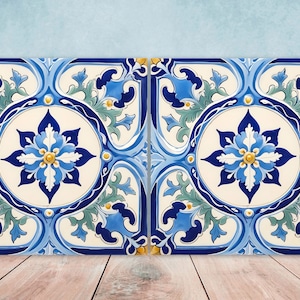 Azulejos de mayólica italiana - Juego de 2 azulejos decorativos de pared sicilianos - Azulejos para salpicaderos de cocina, azulejos decorativos para mesas, azulejos para baños, posavasos