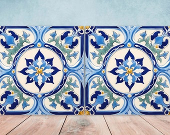 Italian Majolica Tiles - Set of 2 Sicilian Wall Decor Tiles - Kitchen Backsplash Tiles, Table Decorative Tiles, Bathroom Tiles, Coaster