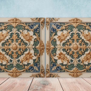 Victorian Tiles - Set of 2 Victorian Wall Decor Ceramic Tiles - Kitchen Backsplash Tiles, Table Decorative Tiles, Bathroom Tiles, Coaster