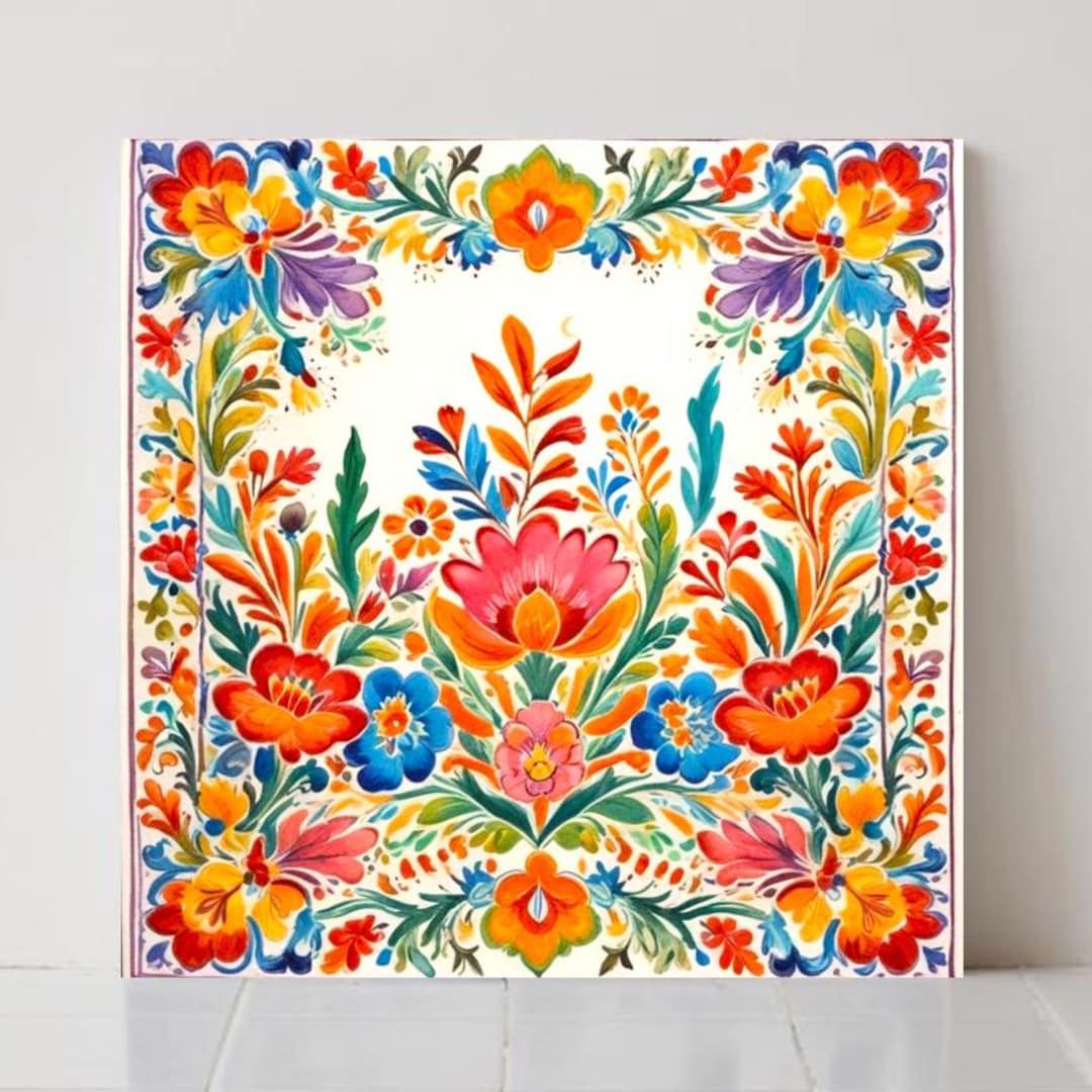Mexican Ceramic Tile: Floral Wall Bathroom Decor Kitchen Backsplash ...