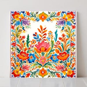 Mexican Ceramic Tile: Floral Wall Bathroom Decor Kitchen Backsplash Flower Folk Art