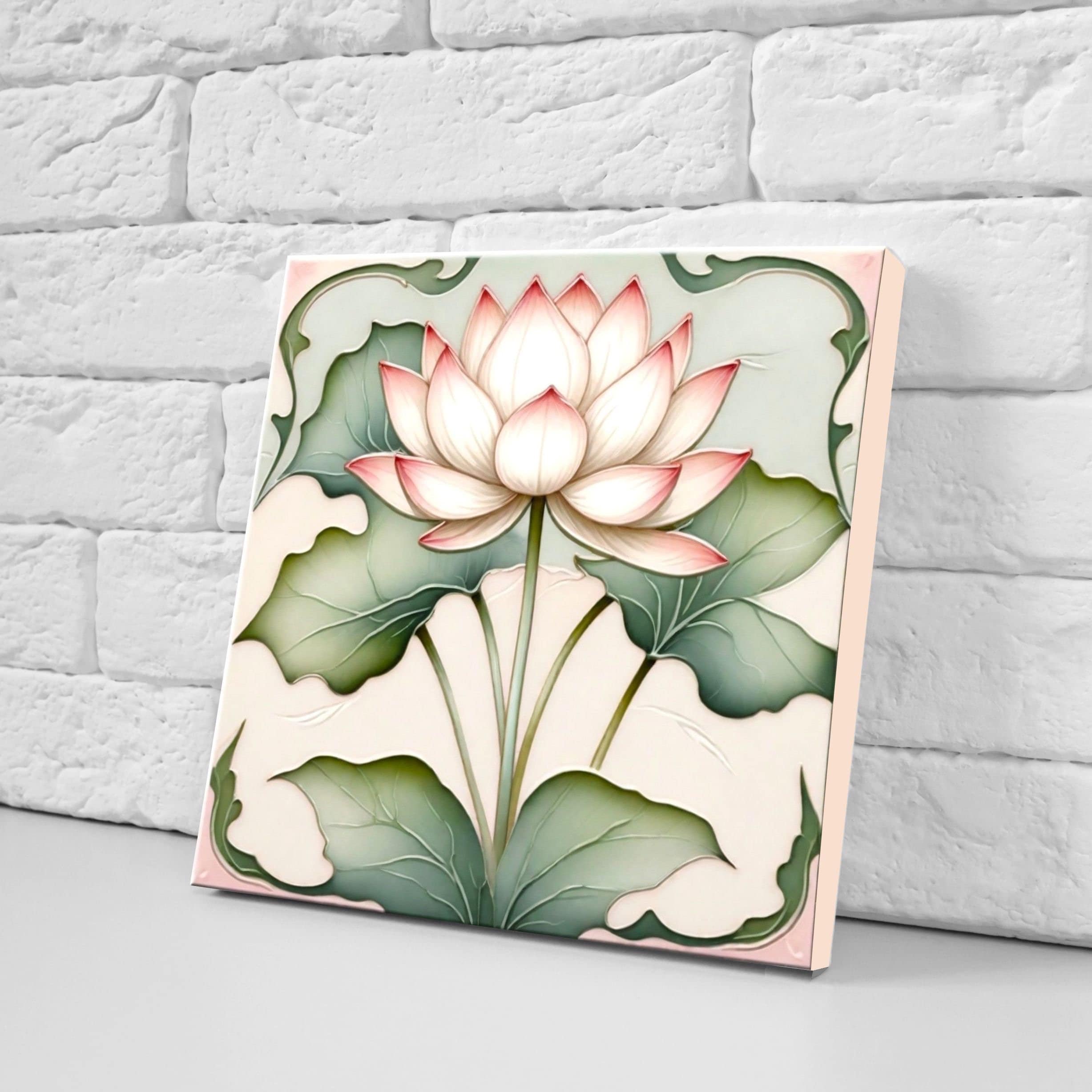 Art Nouveau Lotus Flower Ceramic Tile Floral Bathroom Decor Botanical ...