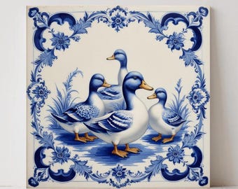 Delft Blue Animal Bird Tile : Dutch Ceramic Wall Art Kitchen Backsplash Bathroom Decor