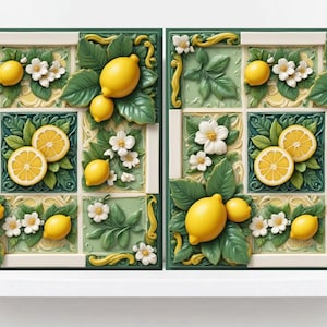 Italian Majolica Lemon Tiles - Set of 2 Mediterranean Wall Decor Tiles -Kitchen Backsplash,Bathroom, Shower Wall,Fireplace,Sink Splashback
