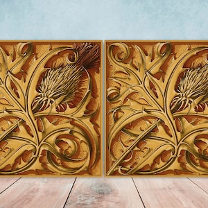 Art Nouveau Flower Ceramic tiles - Set of 2 Art Nouveau Wall Decor Tiles - Kitchen Backsplash Tiles, Table Decorative Tiles, Bathroom Tiles