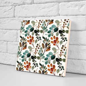 Floral Tile Watercolor Flowers Leaves Leaf Design - Set of 1 Wall Decor Tile -Kitchen Backsplash Tiles,Table Decorative Tiles,Bathroom tiles