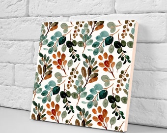 Floral Tile Watercolor Flowers Leaves Leaf Design - Set of 1 Wall Decor Tile -Kitchen Backsplash Tiles,Table Decorative Tiles,Bathroom tiles