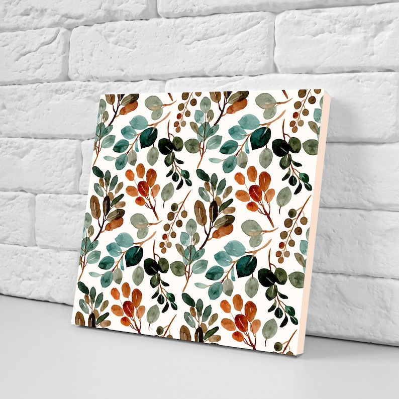 Floral Tile Watercolor Flowers Leaves Leaf Design Set of 1 Wall Decor Tile Kitchen Backsplash Tiles,Table Decorative Tiles,Bathroom tiles zdjęcie 1