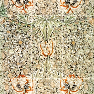William Morris Honeysuckle Tile Mural: Gloss Ceramic Mosaic Panel