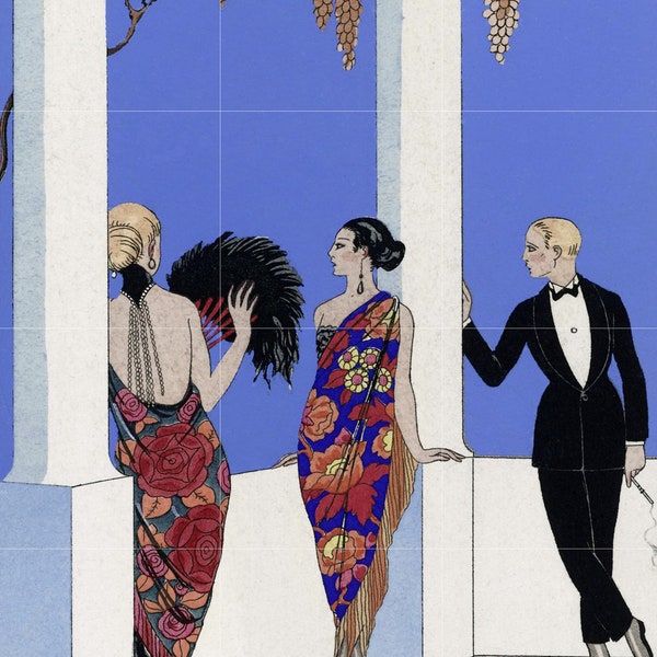 Tile Mural/Mosaic Ceramic Panel of The Taste of Shawls - George Barbier -Art Nouveau Print - Tile Mural - George Barbier Prints -Tile Mosaic