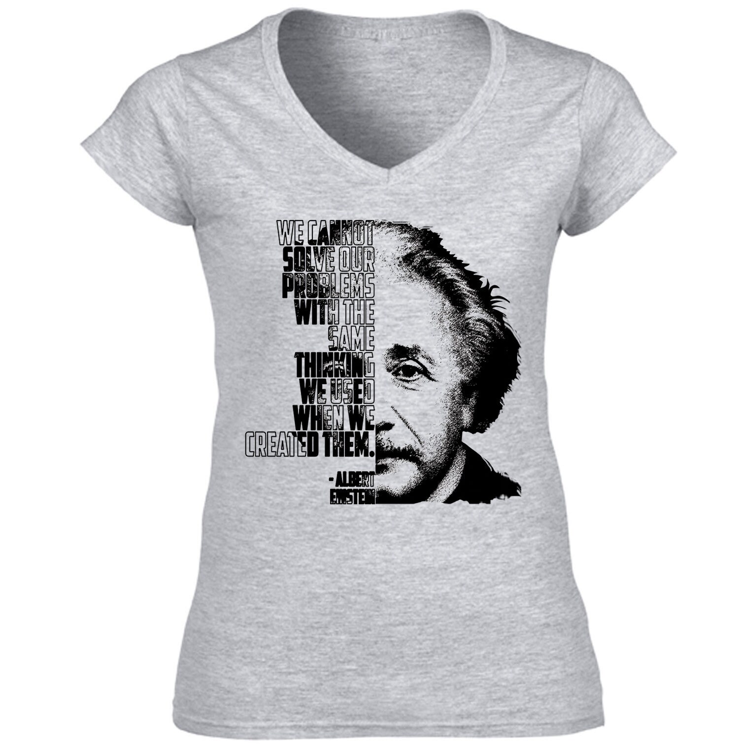 Image of Albert Einstein - Our Problems New Cotton Grey Lady T Shir
