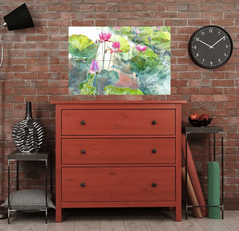 Lotus Flower Tile Mural: Ceramic Mosaic Art Print, Home Decor image 6