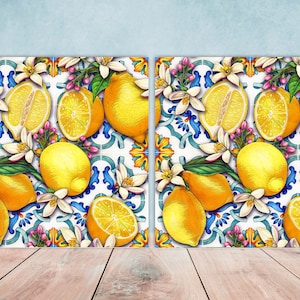 Italian Majolica Tiles - Set of 2 Italian Wall Decor Tiles - Kitchen Backsplash Tiles, Table Decorative Tiles, Bathroom Tiles, Coaster