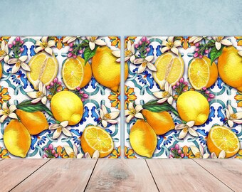 Italian Majolica Tiles - Set of 2 Italian Wall Decor Tiles - Kitchen Backsplash Tiles, Table Decorative Tiles, Bathroom Tiles, Coaster