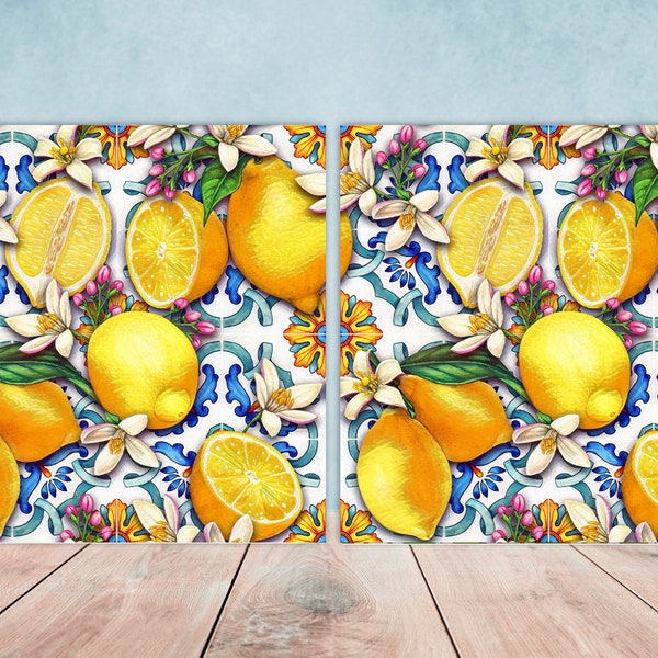 Italian Majolica Tiles - Set of 2 Italian Wall Decor Tiles - Kitchen Backsplash Tiles, Table Decorative Tiles, Bathroom Tiles, Coaster