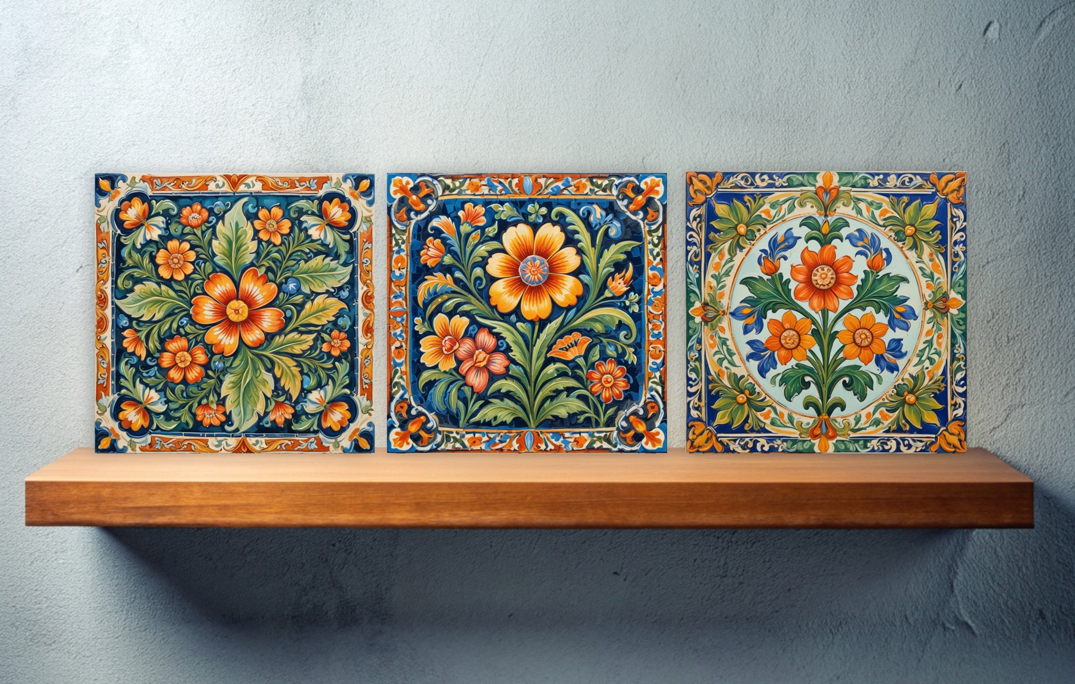 Azulejos de cerâmica sicilianos - Conjunto de 3 azulejos de decoração de parede sicilianos - Azulejos de backsplash de cozinha, azulejos de banheiro, cerâmica siciliana, azulejos de chuveiro